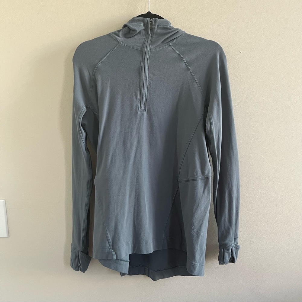 Lululemon Warm Stabilizer 1/2 Zip Hoodie Women's Sz 8 Gray Hooded Thumbholes - Picture 2 of 8